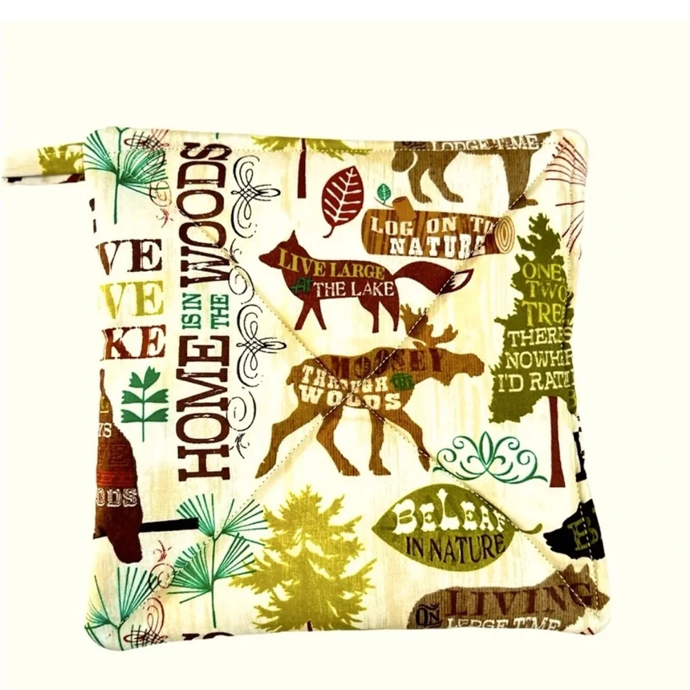 Hand Crafted Nature-Themed Pot Holder - Green, Brown, Cream Hand Crafted Hot Mat